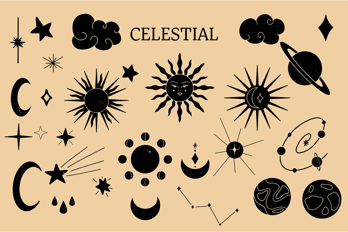 Black Celestial Clipart Set 2, an Object Illustration by Ginny and Sam (Photo 2 of 15)