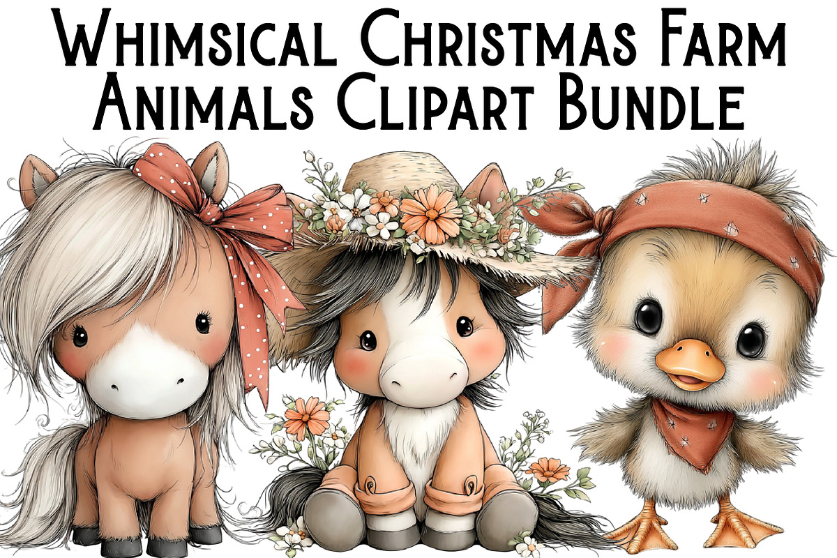 Whimsical Farm Animals Clipart, an Illustration by Pixels.Craft (Photo 1 of 6)