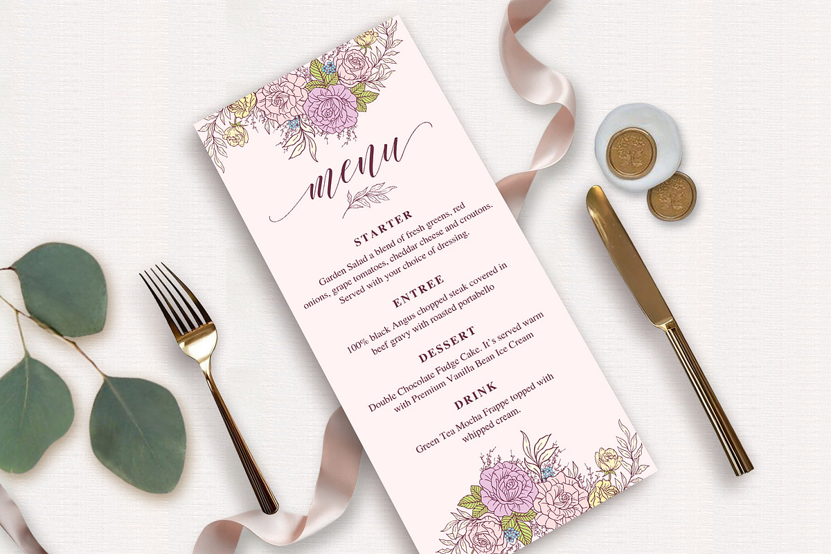 Roses Wedding Menu Template, an Invitation Template by Shwet Art (Photo 2 of 5)