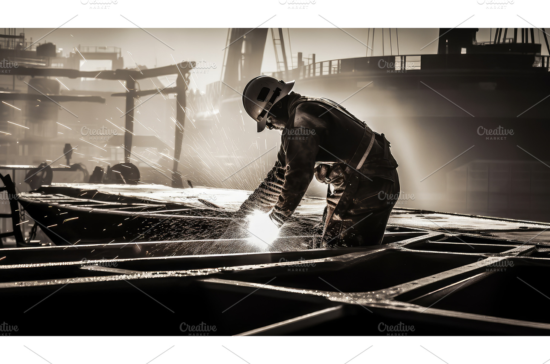 worker welding Shipyard ship ai, an Industrial Photo by pikepicture