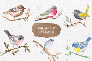 Watercolor Romantic Birds Handmade