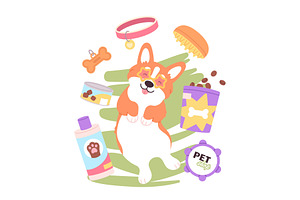 Pet shop banner with funny corgi and, an Animal Illustration by LadadikArt