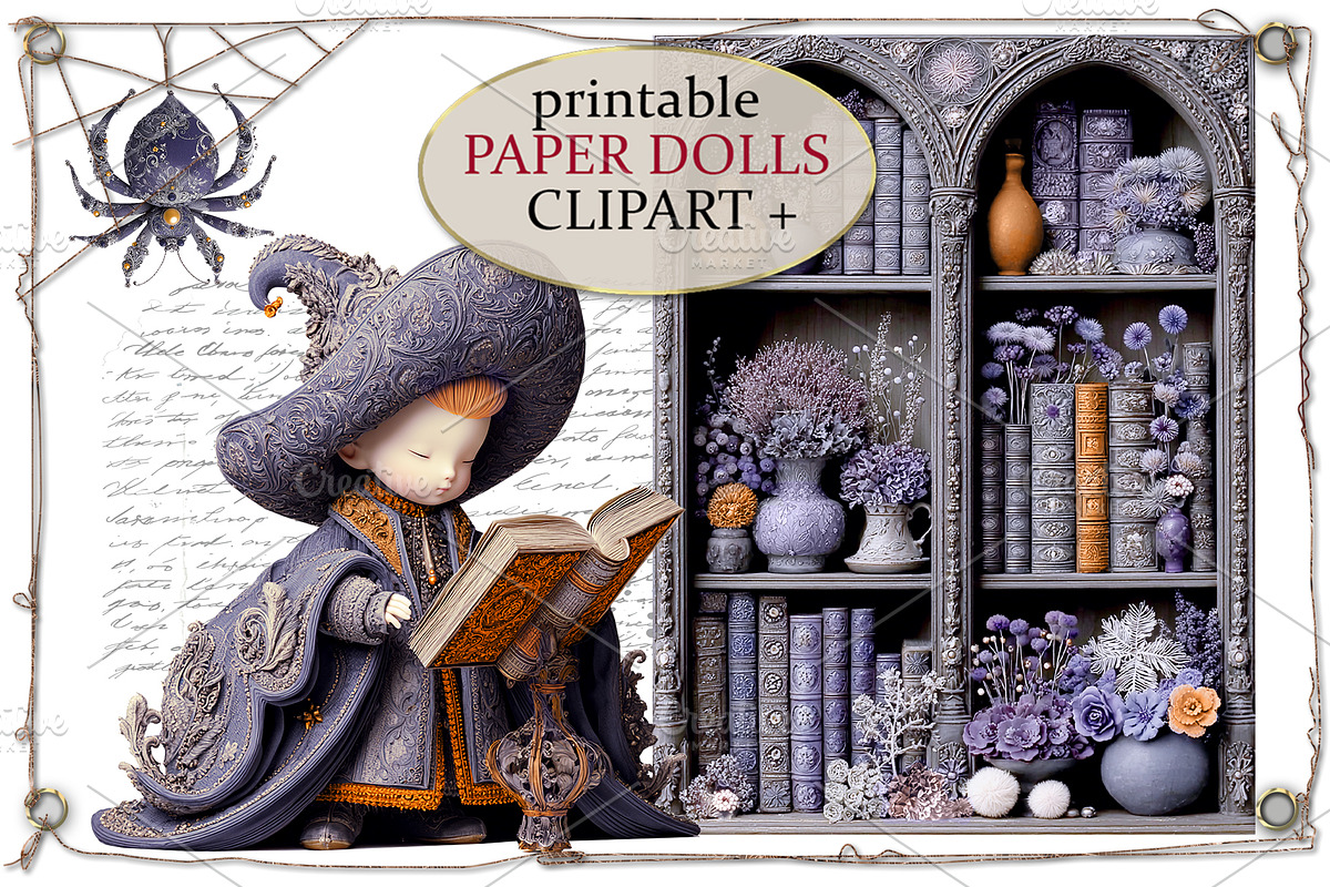 Cute Purple Witch Dolls Clipart, an Object Graphic by Area (Photo 3 of 10)