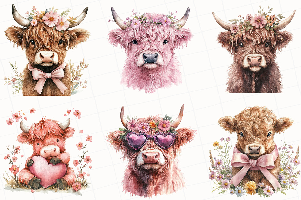 Cute Highland Cow with Wildflowers, an Illustration by OK Design (Photo 5 of 5)