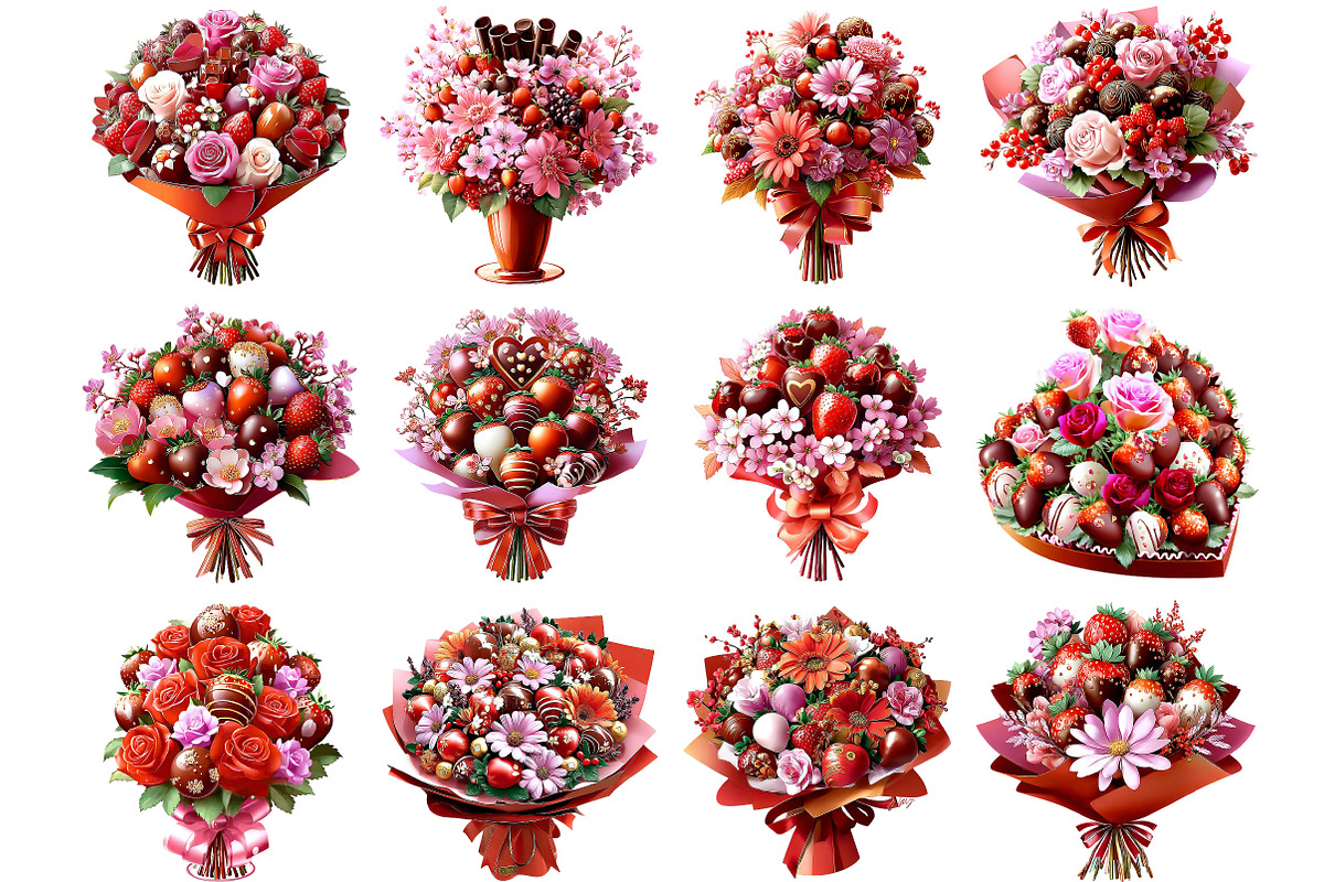 Red strawberry chocolate flower bouq, an Illustration by DreamArtGraphic (Photo 5 of 5)
