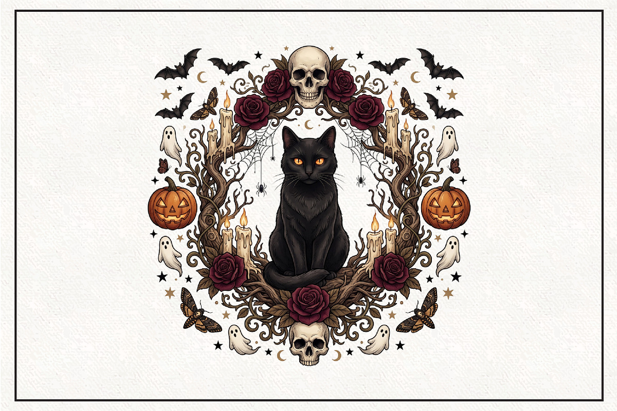 Spooky Gothic Black Cat Halloween, a Work Illustration by CraftArtStudio (Photo 1 of 4)