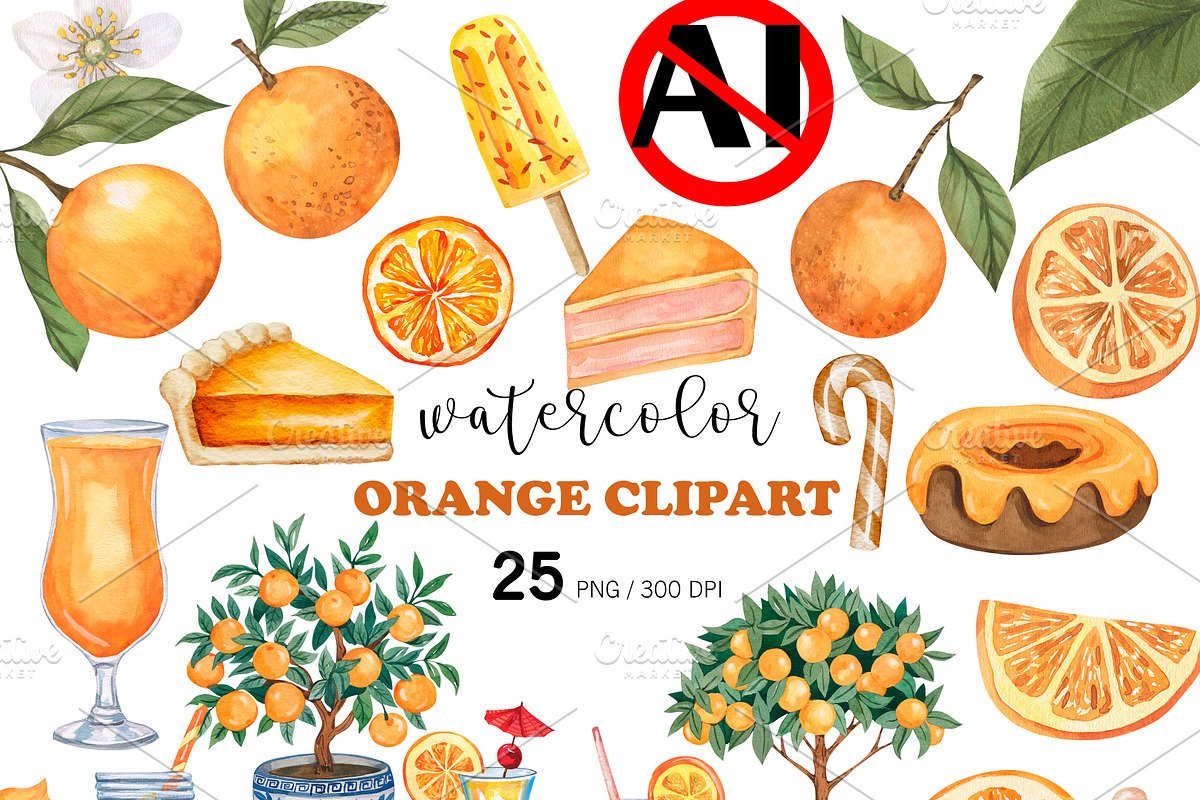 Watercolor Orange Clipart PNG, a Food Illustration by PatternPalette (Photo 1 of 4)