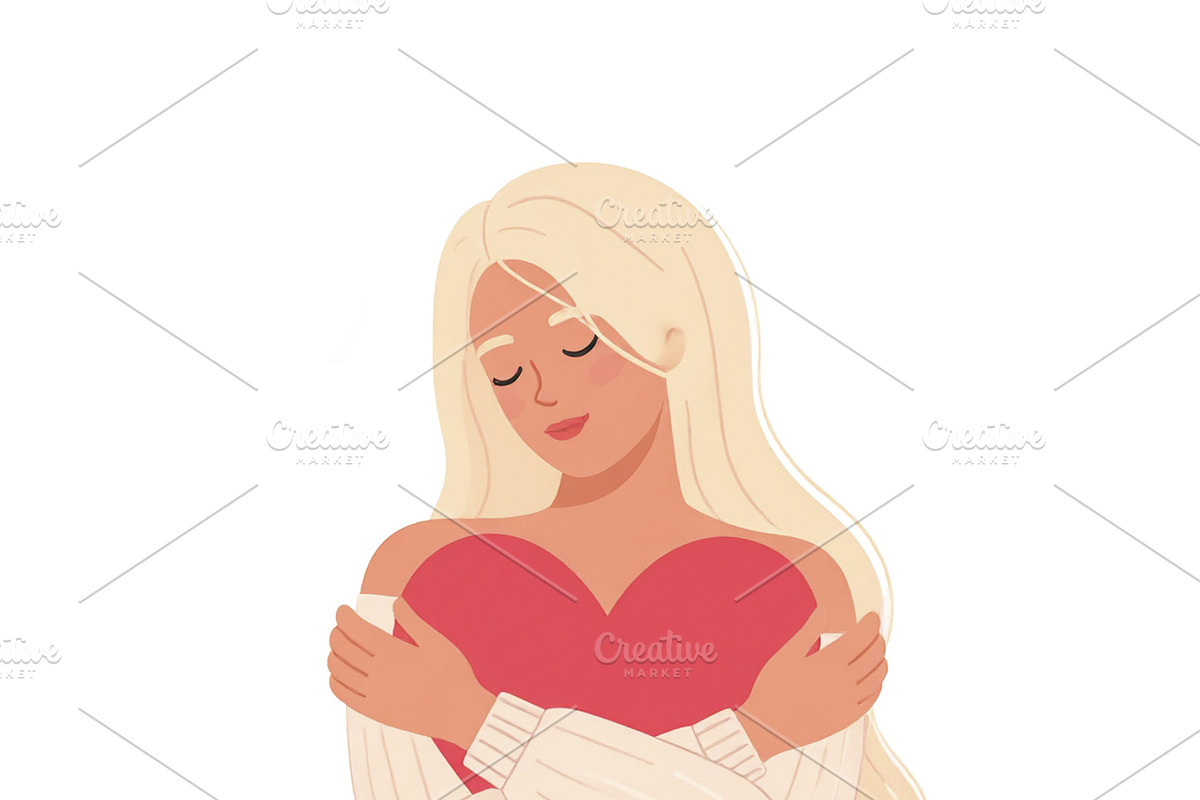 Woman sitting cross-legged and holding a heart icon with his han, a Healthcare Illustration by DanFLCreativo