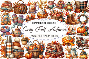 Cozy Fall Autumn Watercolor Clipart, an Illustration by designcity5