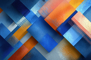 Abstract geometric art blue orange h, a Photo by Pixeness Studio