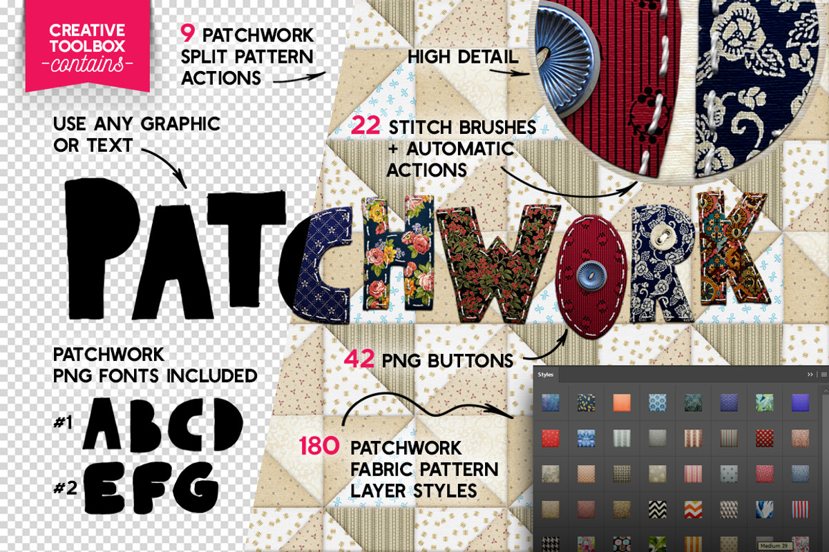 PATCHWORK Effect Photoshop TOOLKIT, a Layer Style Add-On by Graphic Spirit (Photo 3 of 19)