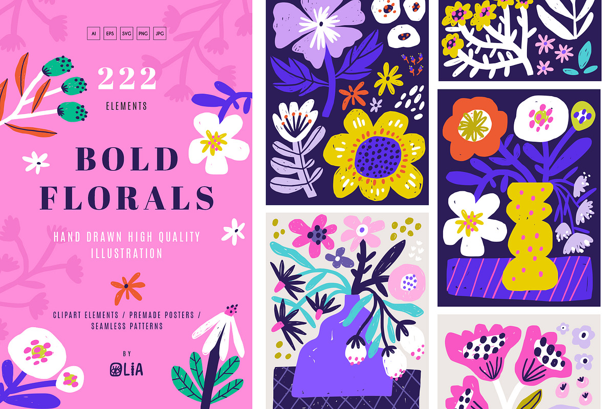 Bold Florals | svg, png, ai, eps, a Decorative Illustration by Olia (Photo 1 of 13)