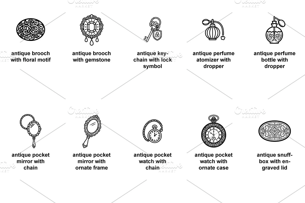 vintage fashion accessories Icon Set, an Outline Icon by Nurlan's shop (Photo 5 of 6)