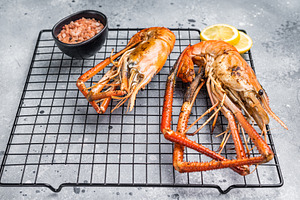 Close up of beautifully grilled rosenbergii prawn, showcasing it, a Food & Drink Photo by composter-box@mail.ru