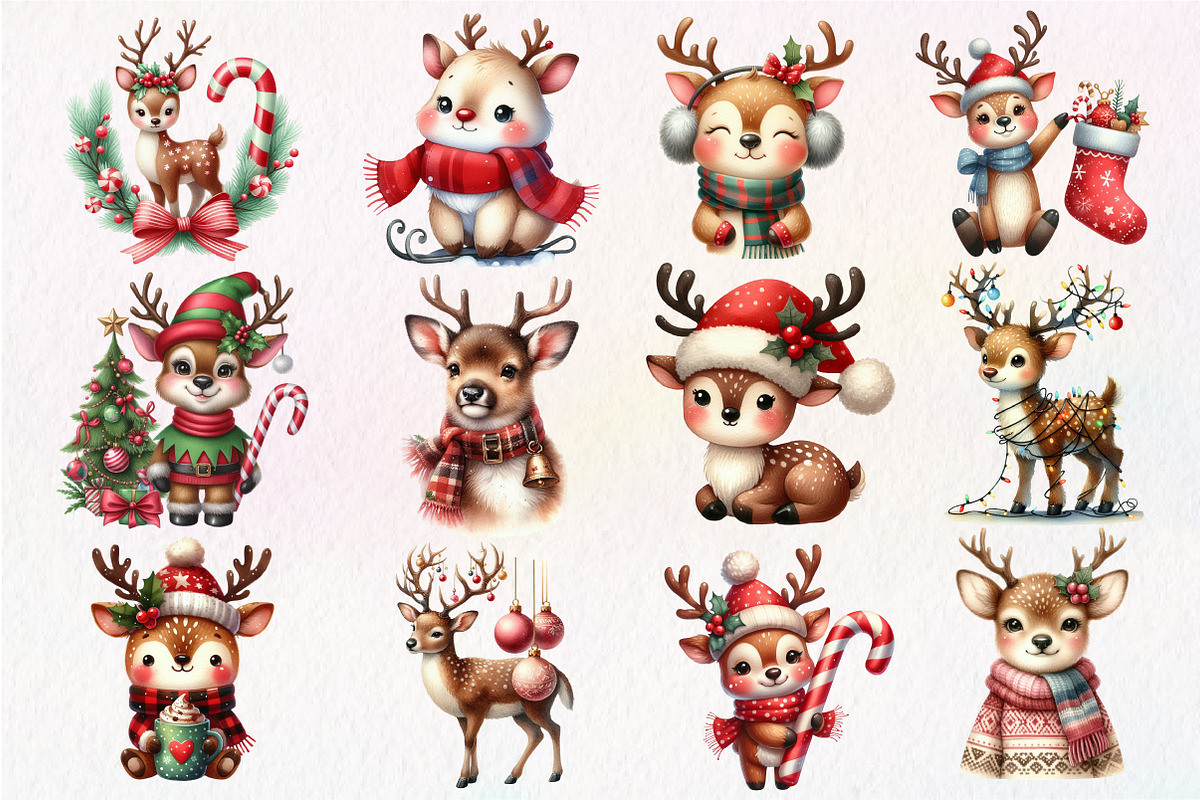 Christmas Cute Reindeer Clipart, an Illustration by Dream Creation (Photo 4 of 5)