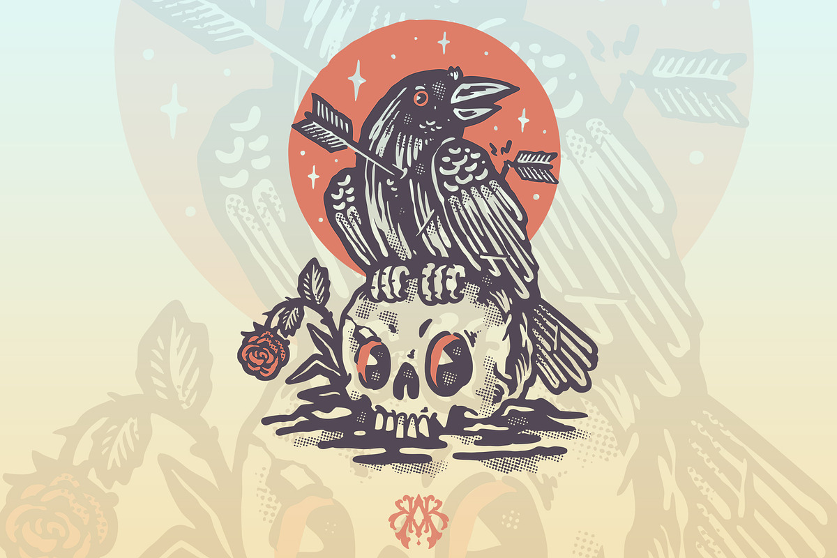 The raven skull and rose, an Animal Illustration by Krizvector Artwork Shop (Photo 1 of 3)