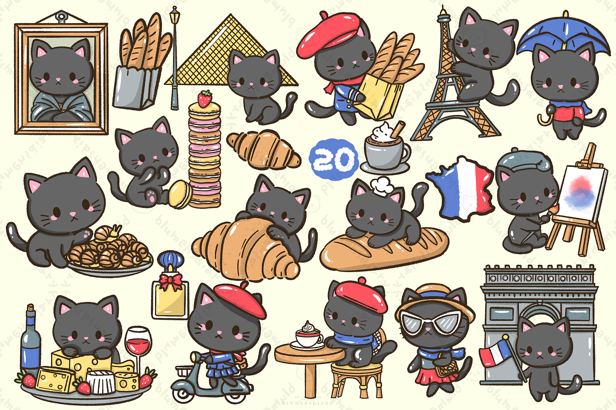 Cute Black Cat Clipart PNG Bundle, an Animal Illustration by Blumensdiary (Photo 5 of 11)