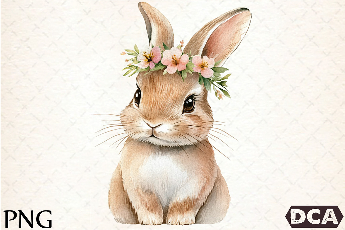 Watercolor Floral White Bunny, an Illustration by DreamCafeArt (Photo 1 of 7)