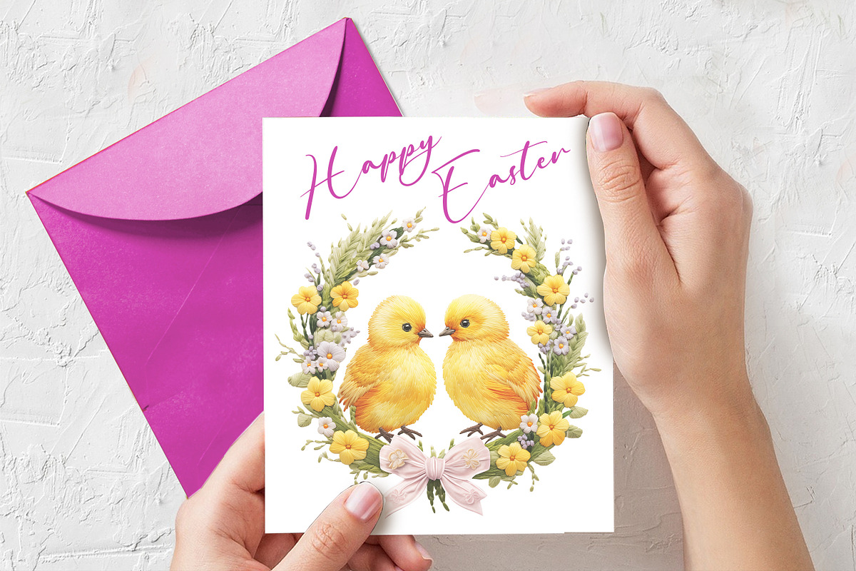 Embroidery Easter Chick & Wreath PNG, an Object Graphic by V Design Creator (Photo 7 of 8)