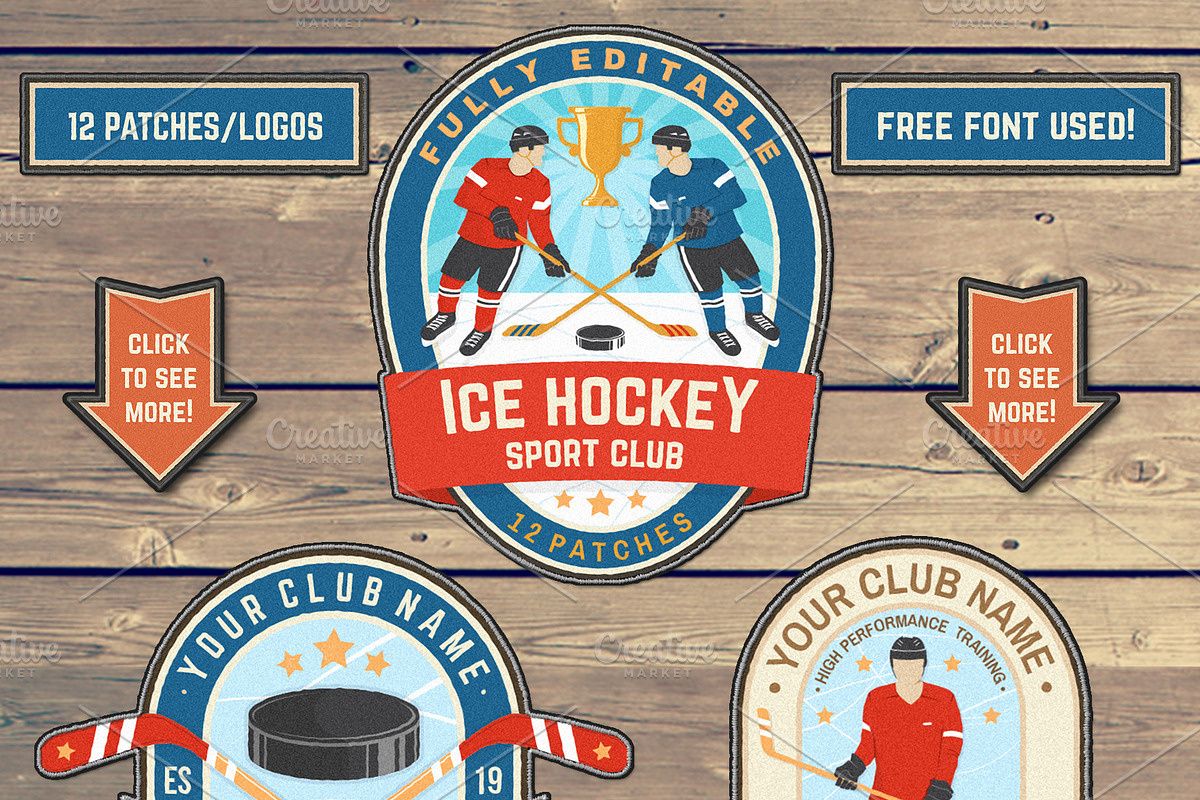 Ice Hockey Club 12 Patches, a Branding & Logo Template by sivVector (Photo 4 of 4)