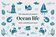 Ocean Life | Linocut collection, a Pattern Graphic by SappiStudio (Thumbnail 1 of 21)