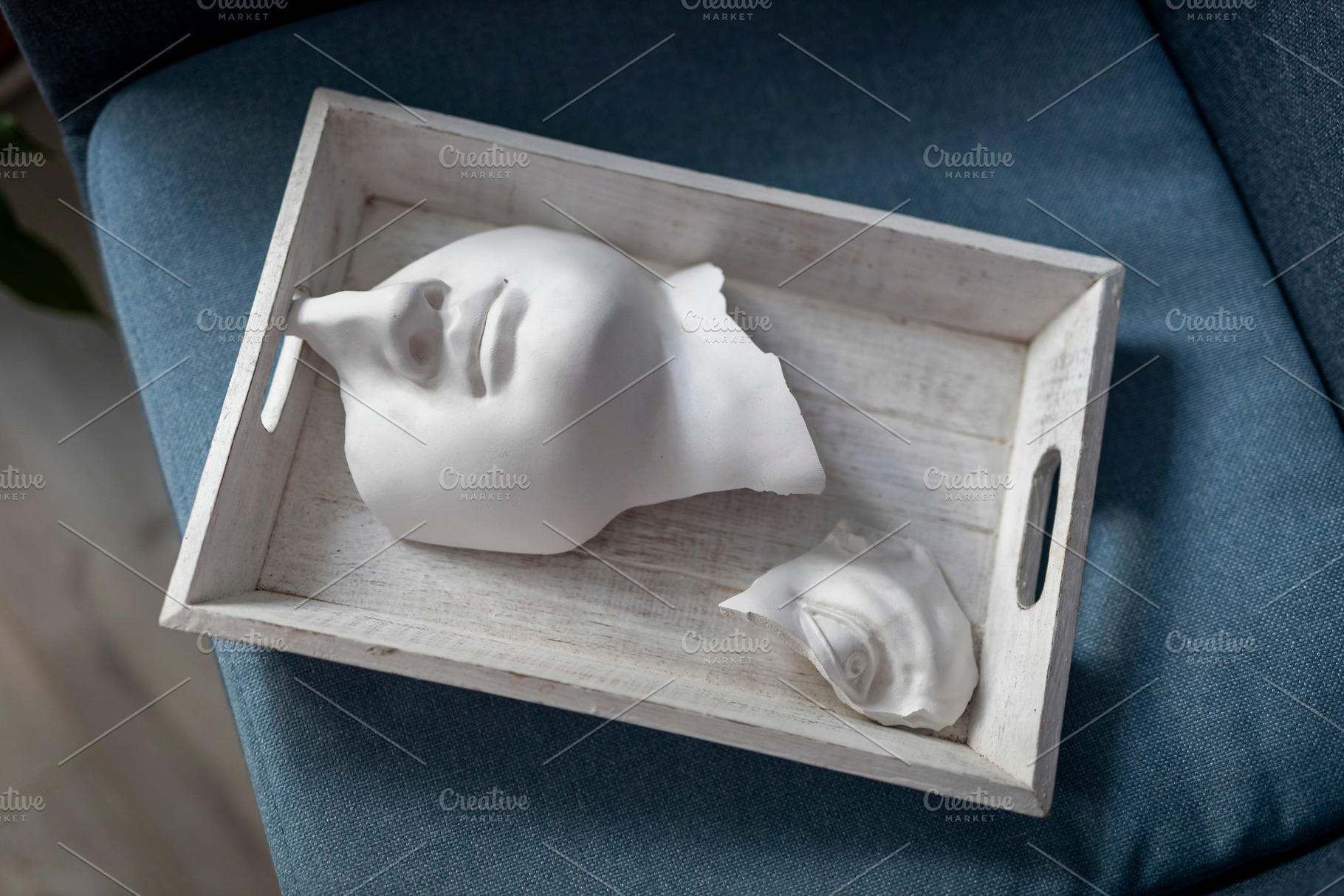 White plaster face mask fragments, a Wallpaper Photo by Imaginarium