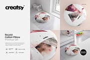 Round Cotton Pillow Mockup Set, a Household Mockup by creatsy2 (Thumbnail 1 of 7)