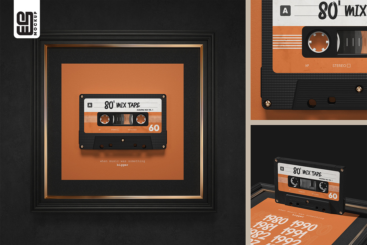 Audio Cassette in a Frame Mockup, an Advertising Mockup by SD Mockup (Photo 1 of 3)