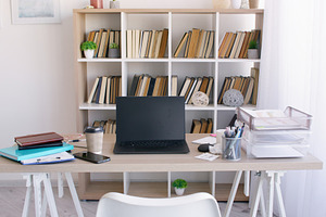 Business office productive workspace desk laptop, a Business Photo by Photo Drive Studio