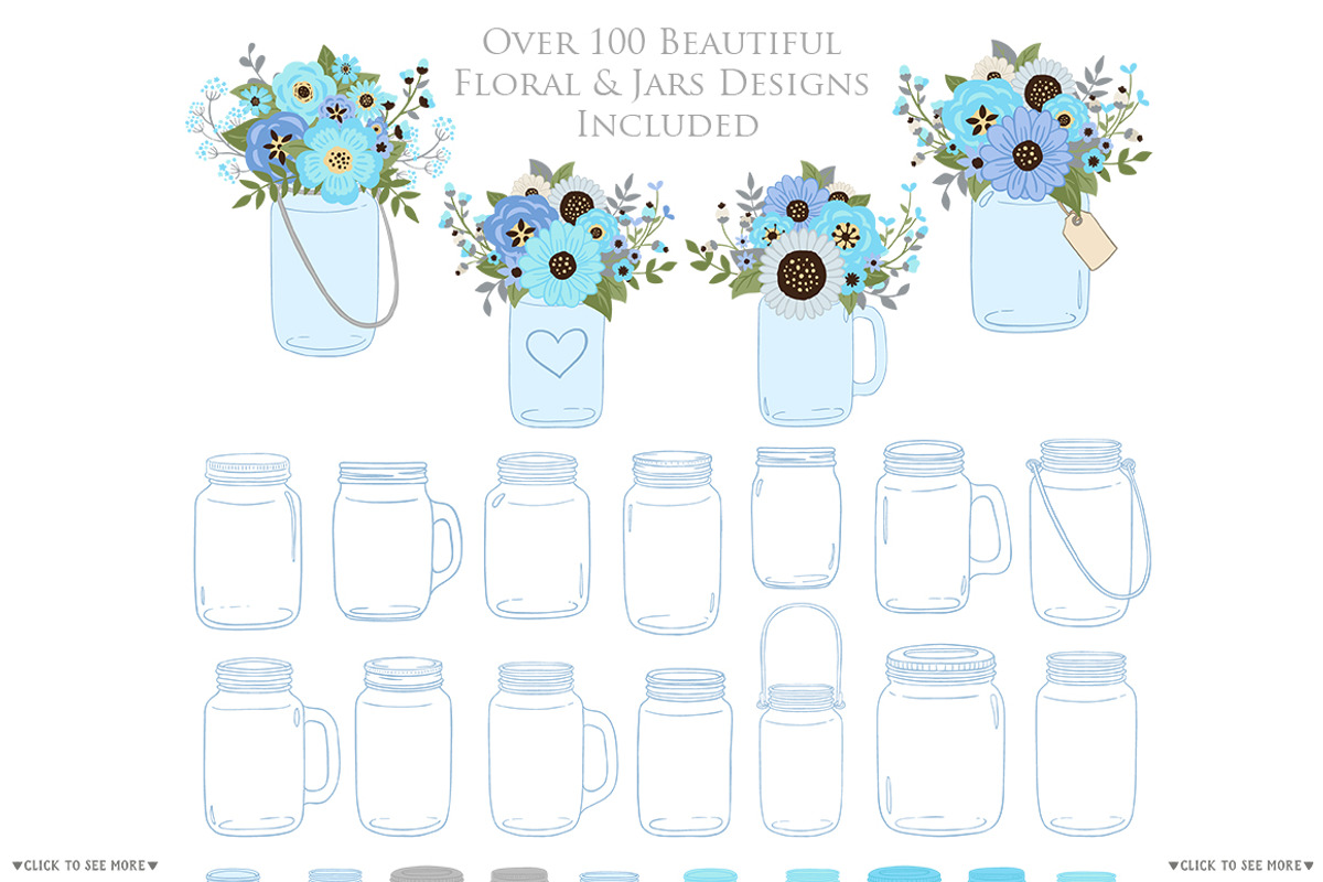 Blue and Gray Mason Jar Clipart, an Illustration by Avenie Digital (Photo 2 of 2)