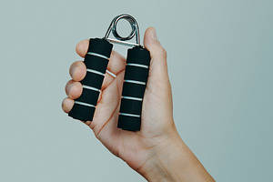 hand of a man using a hand gripper, a Photo by Nito