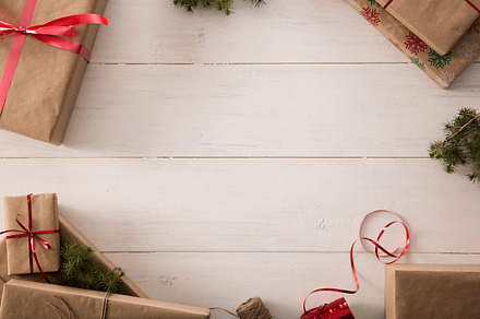 Christmas gifts and garland, a Holiday Photo by Lightstock