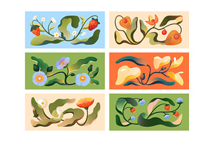 Abstract gradient flowers cards set, a Decorative Illustration by PaperTrident