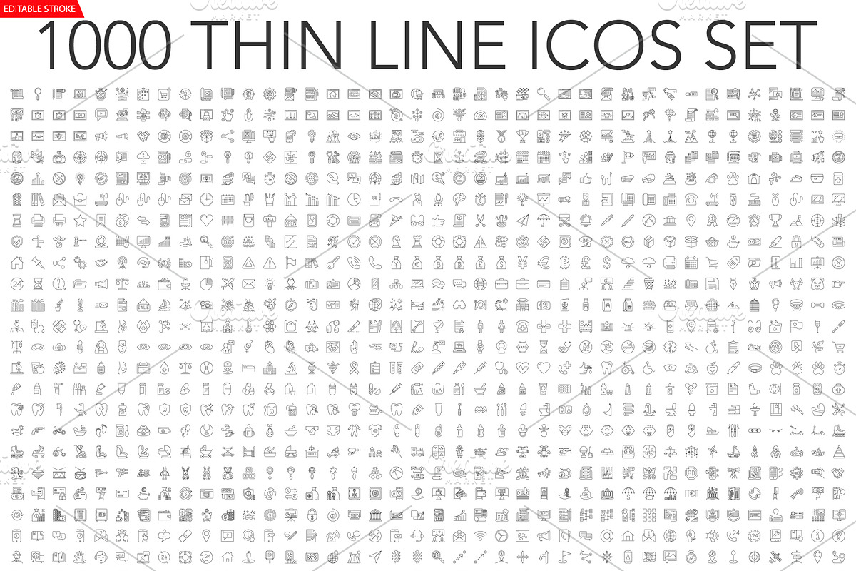 Set of 1000 thin line icons, an Outline Icon by Oleksii