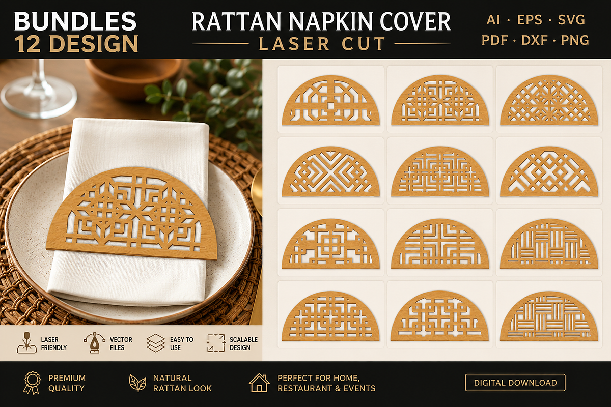 Rattan Napkin Holder Lasercut BUNDLE, an Object Graphic by OTVEY DESIGN (Photo 1 of 13)