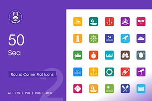 50 Sea Filled Round Corner Icons, an Icon by IconBunny