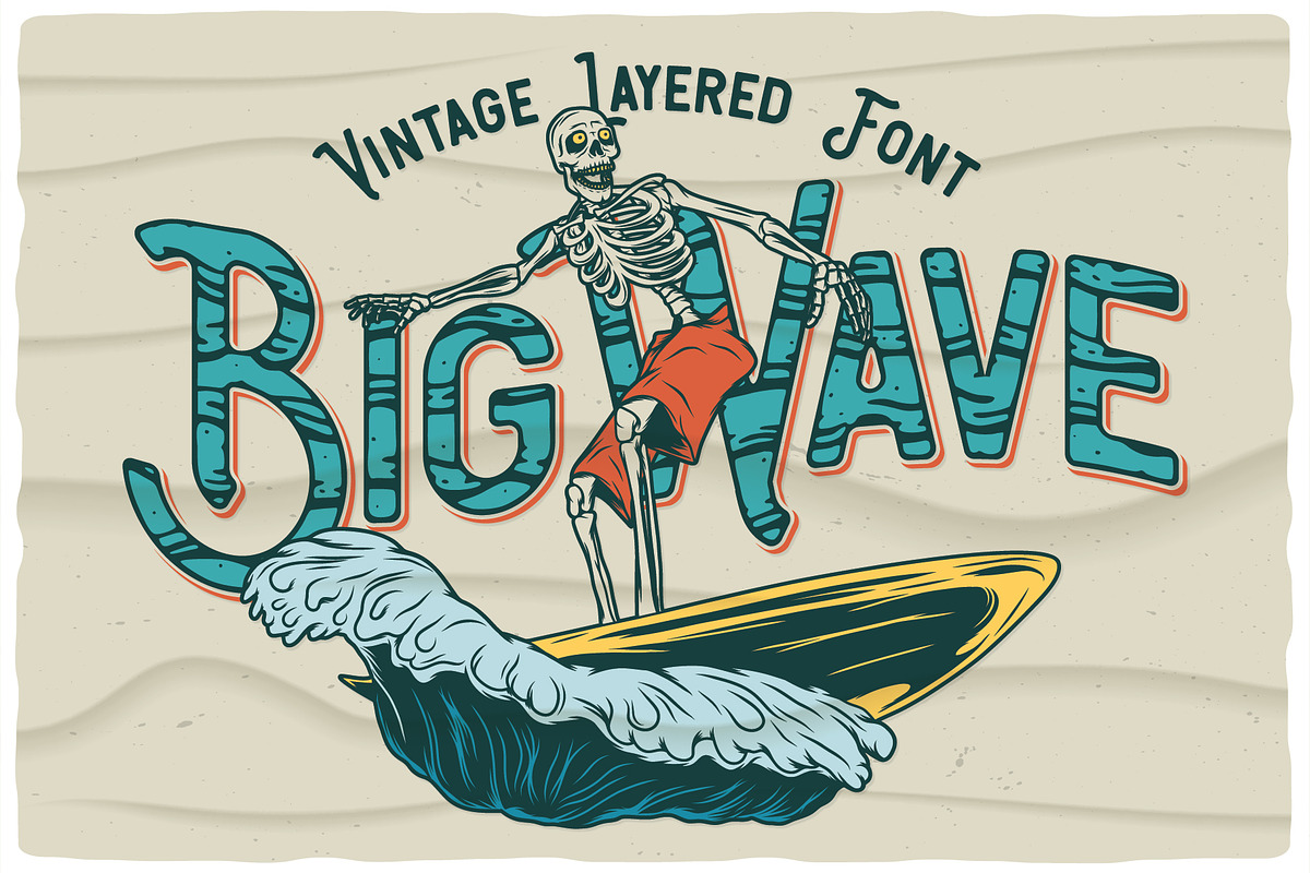 Big Wave Layered Font, a Script Font by VozzyStock (Photo 1 of 10)