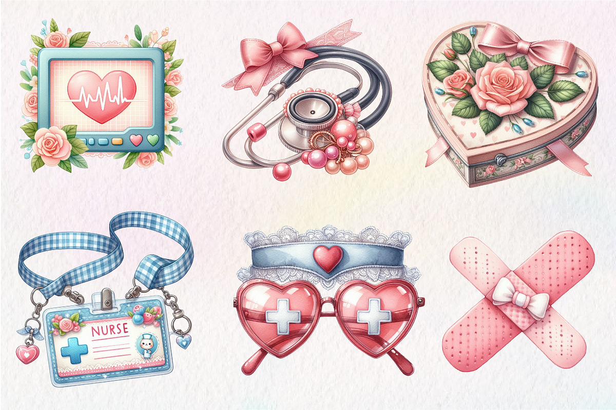 Watercolor Coquette Nurse Clipart, an Illustration by CreationArt (Photo 5 of 5)