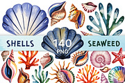 Watercolor Sea Shells & Coral Set, an Object Illustration by Whimsy Brush Studio (Thumbnail 1 of 9)