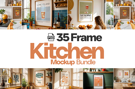 35 Kitchen Frames Mockup PSD Bundle