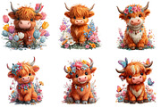 Watercolor Spring Highland Cow Clipa, an Illustration by CraftArtStudio (Thumbnail 3 of 6)