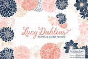 Navy & Pink Dahlia Clipart, an Illustration by Amanda Ilkov (Thumbnail 1 of 4)