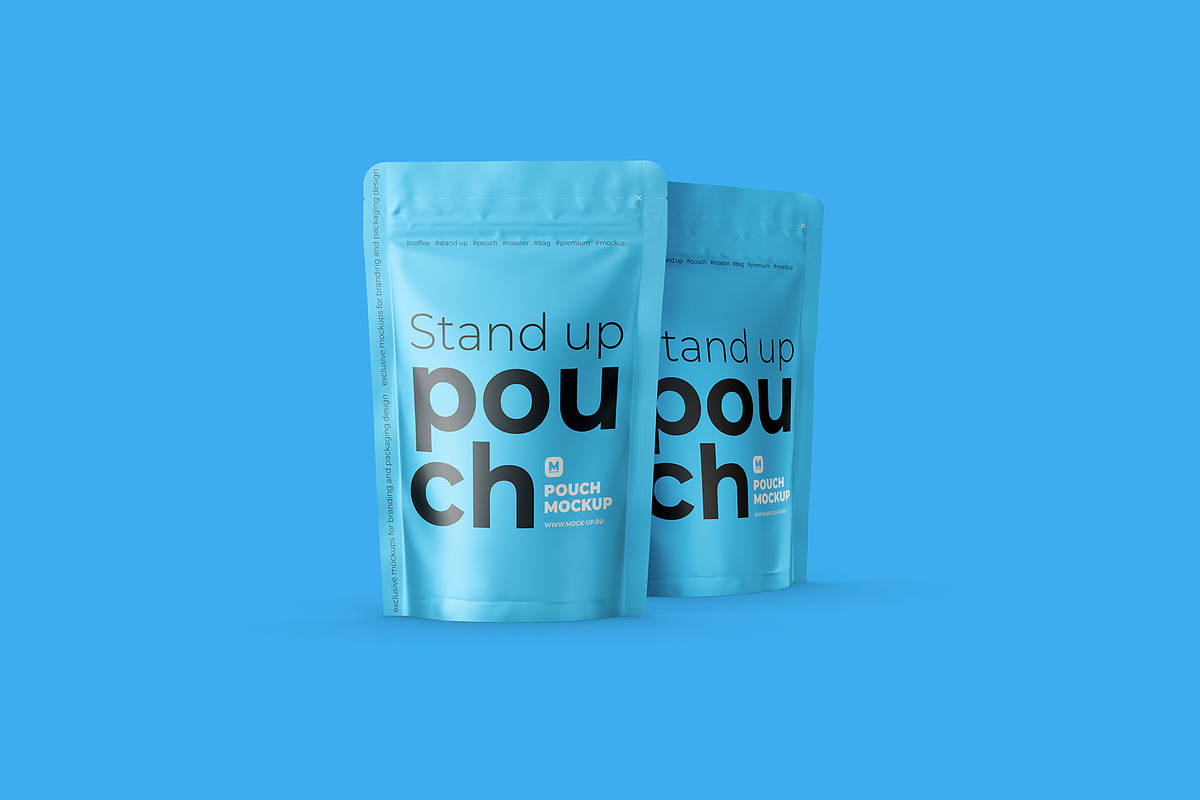 Stand Up Pouch Front and Half Side, a Cups & Container Mockup by easymock (Photo 6 of 12)