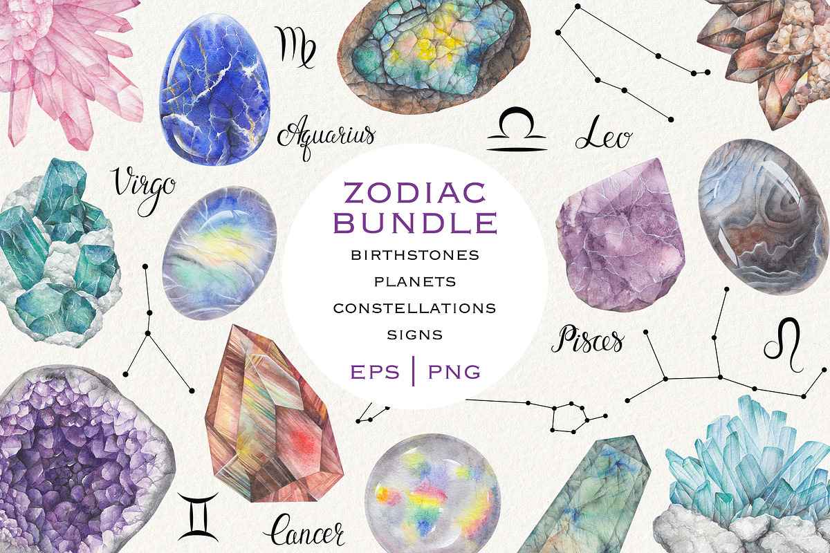 Birthstones Planets Zodiac Crystals, an Illustration by Alena Solonshchikova (Photo 1 of 13)