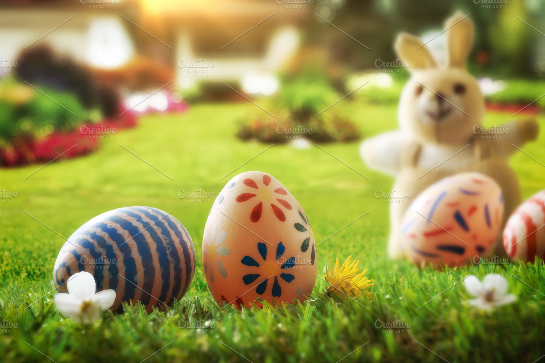 Easter Eggs on Grass with Bunny in Garden, a Holiday Photo by Davizro's Market