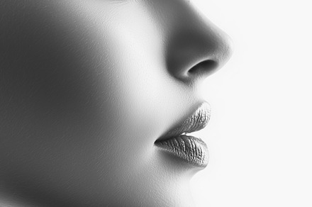Monochrome profile of a woman with glossy lips and striking faci, a Person Photo by AvalgaCollectiblesan