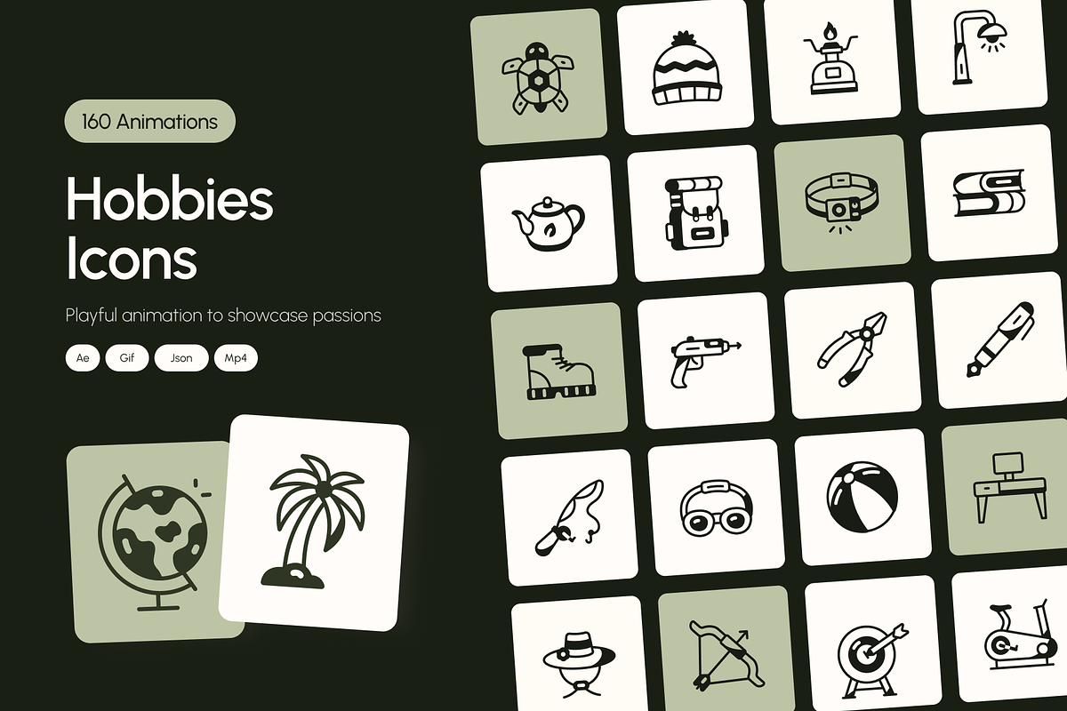 Animated Hobbies Icons, an Outline Icon by Prosymbols (Photo 1 of 4)