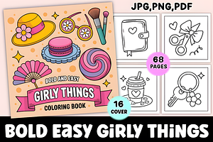 Bold Easy Girly Things Coloring Page, a Decorative Illustration by Coco Bloom