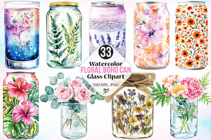 Watercolor Floral Boho Can Glass PNG, an Illustration by Canvas Craft