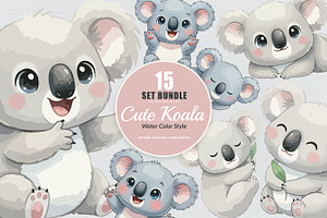 15 Bundle Watercolor Cute Koala Kids, an Animal Illustration by Morspective